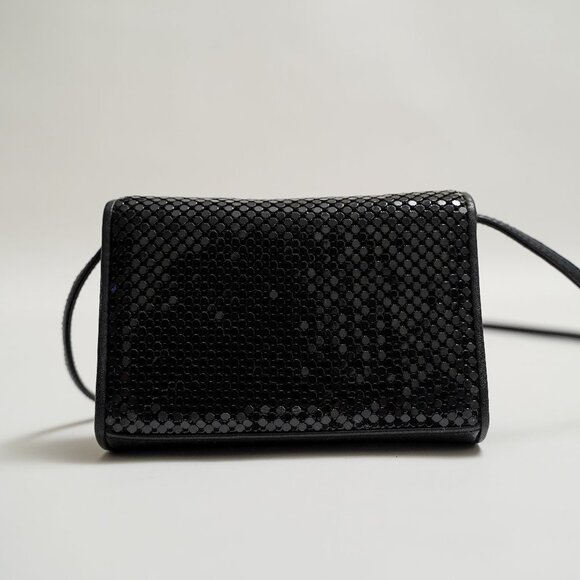Vintage Whiting & Davis Black Leather And Chainmail Crossbody Bag - Picture 9 of 12